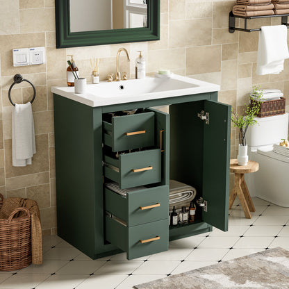 Ceramic Sink Combo, Freestanding Vanity Set With 3 Drawers &amp; Soft Closing Doors
