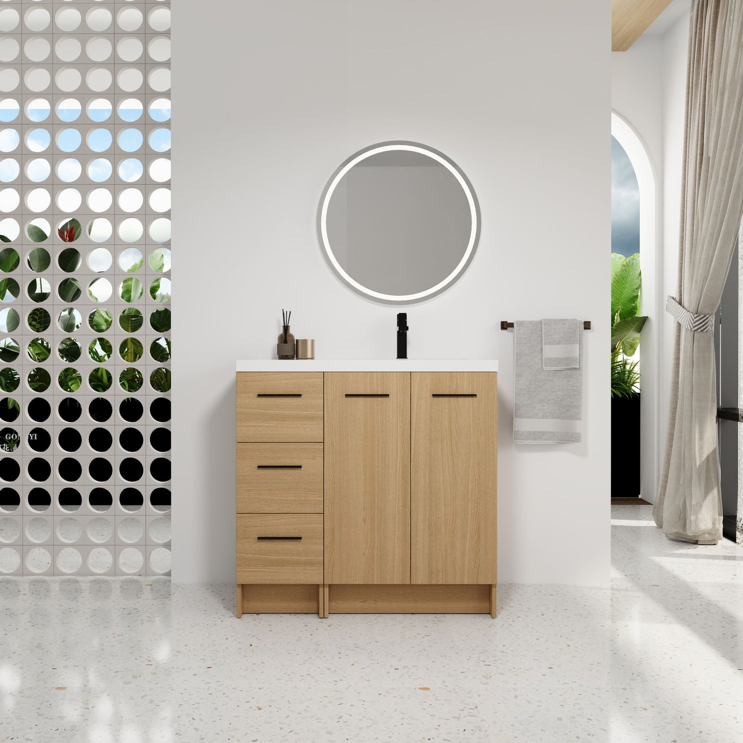 Wall Mounted Floating Bathroom Vanity With Sink, Door &amp; Drawers Modular Cabinet