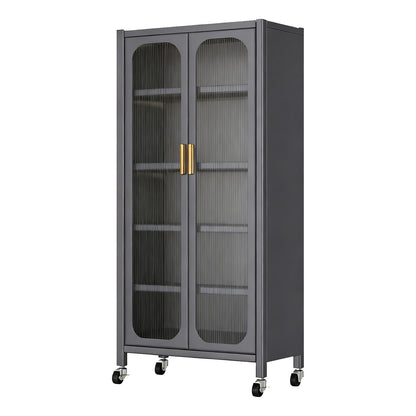 6 Tier Storage Cabinet With Transparent Door, Adjustable Shelves &amp; Wheels