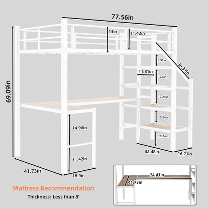 Loft Bed &amp; L-Shaped Desk, Large Storage Space