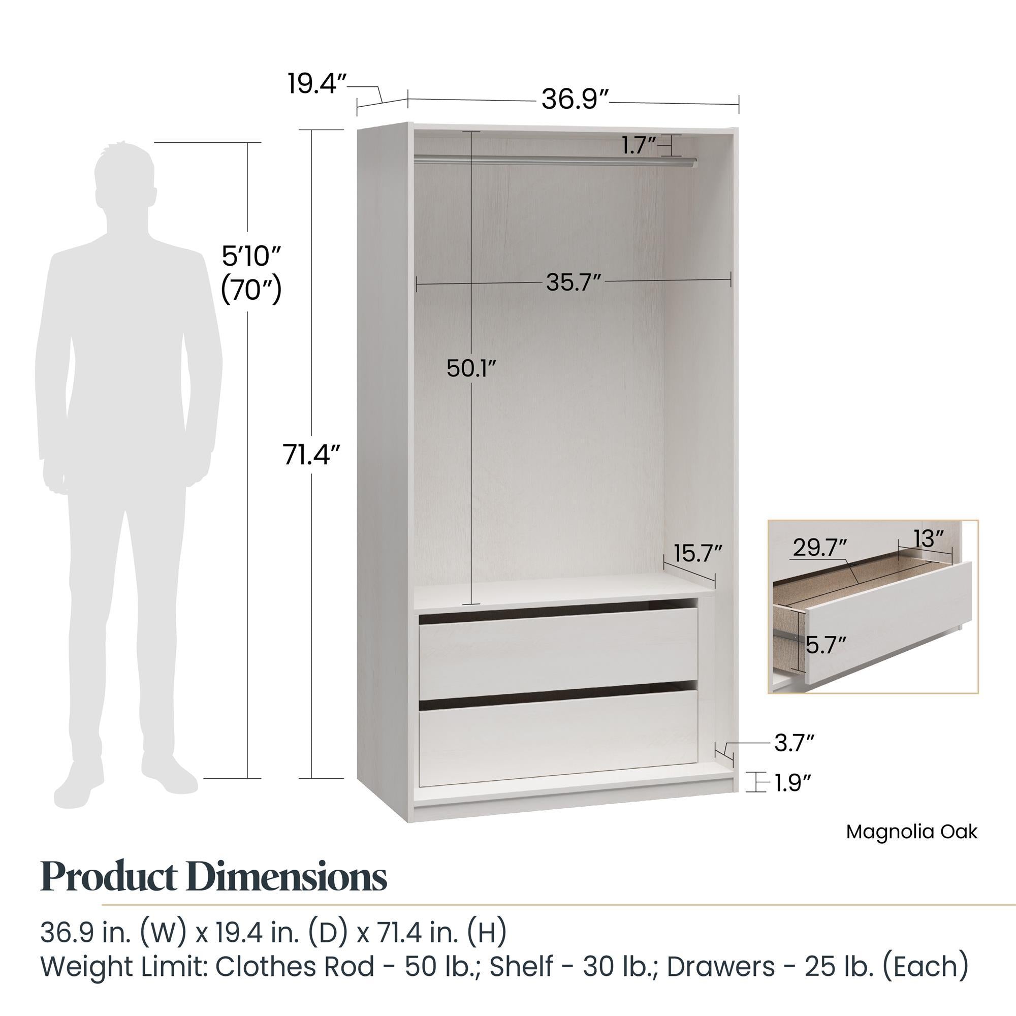 Suite Style Modular Extra Wide Wardrobe With Drawers - White