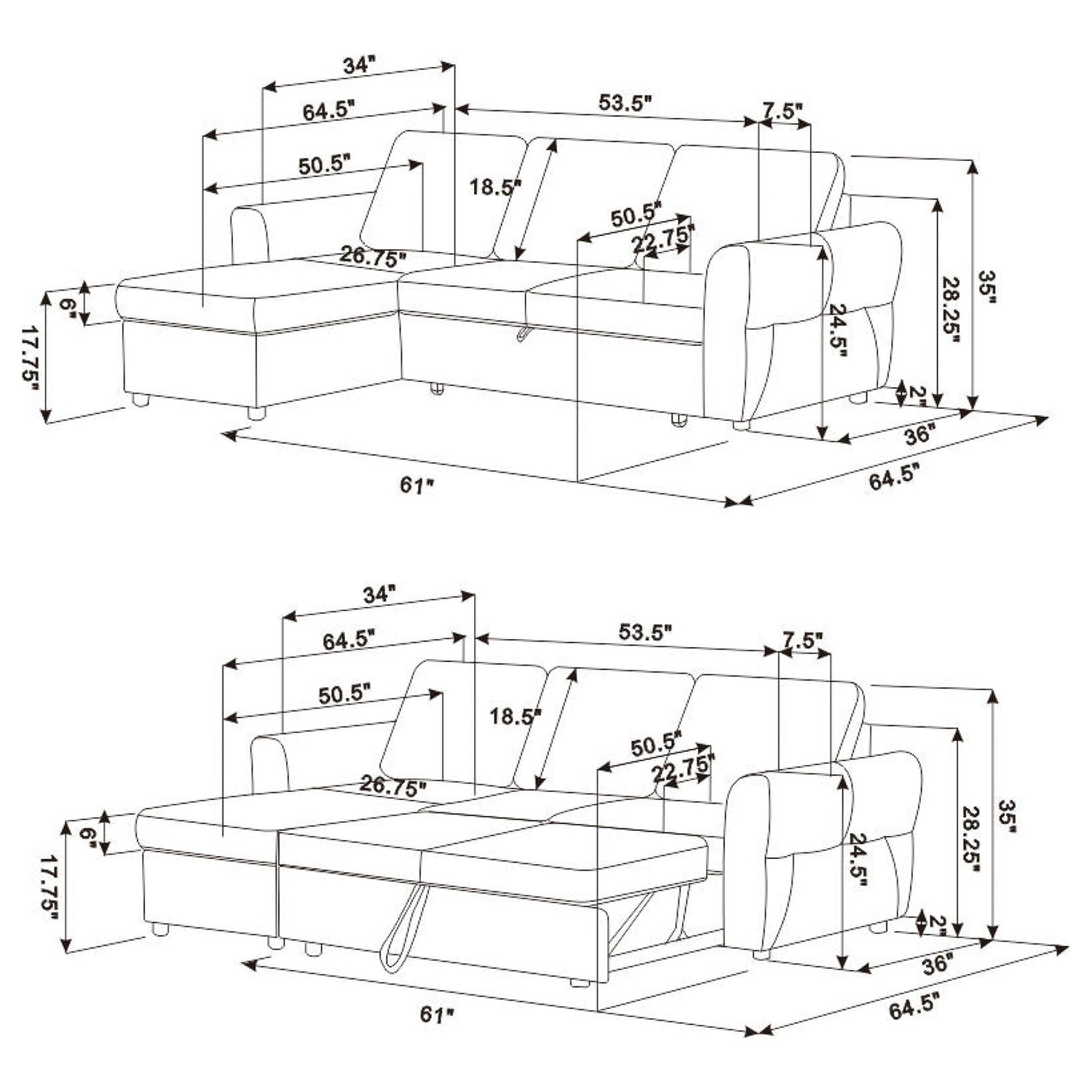 Kenna- Sleeper Sectional Sofa With Storage Ottoman