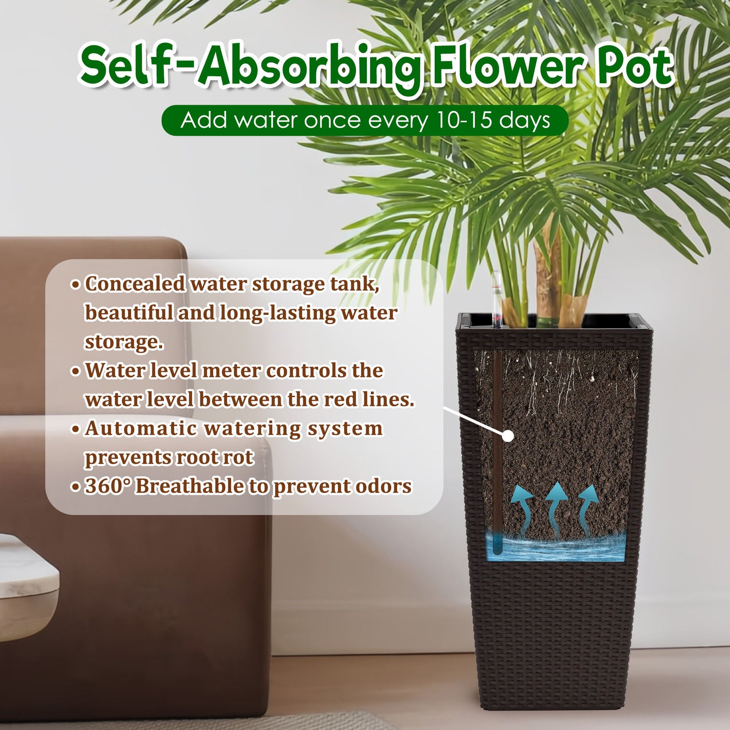 Indoor Outdoor Planter With Automatic Watering System (Set of 2)