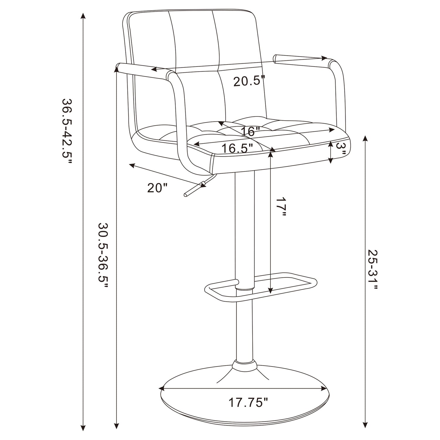 Adjustable Bar Stool With Hydraulic Height Adjustment