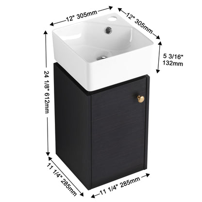 Compact Bathroom Vanity With Sink, Soft Close Door - Black Chestnut