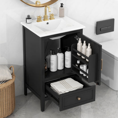 Modern Bathroom Vanity With Sink, Cabinet Storage, Drawer &amp; Adjustable Feet