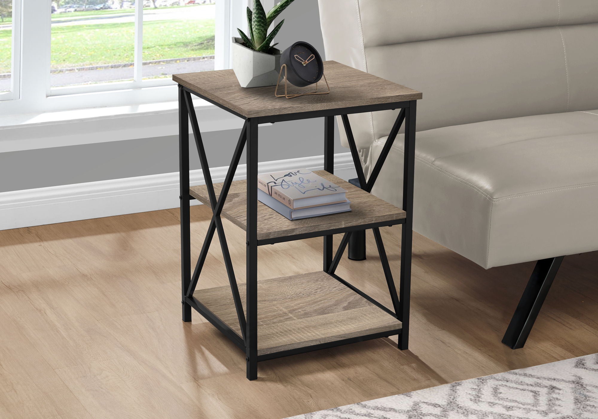 3 Tier Accent Table, Side Marble Look Contemporary &amp; Modern