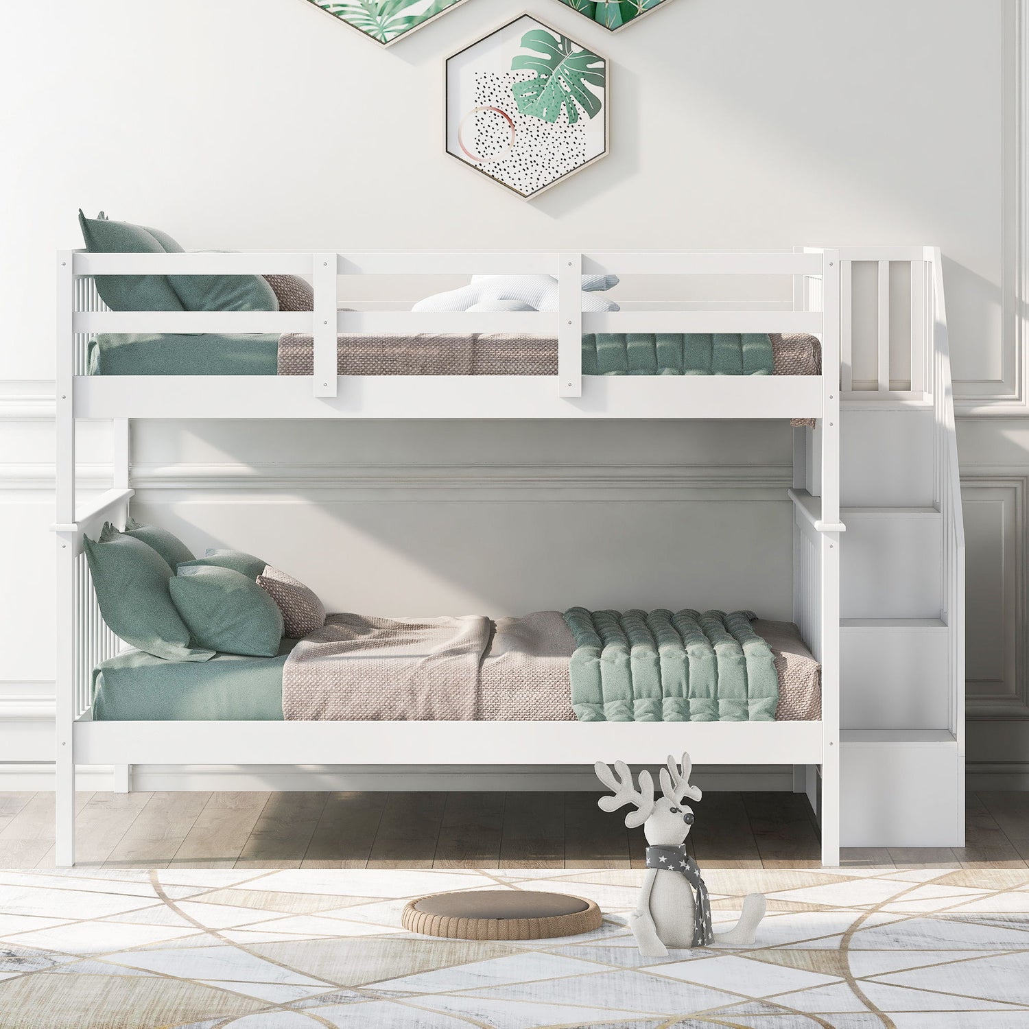 Stairway Bunk Bed With Storage And Guard Rail For Bedroom