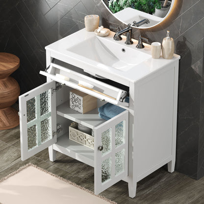 Bathroom Vanity With Ceramic Sink, Adjustable Shelf &amp; Tip Out Tray