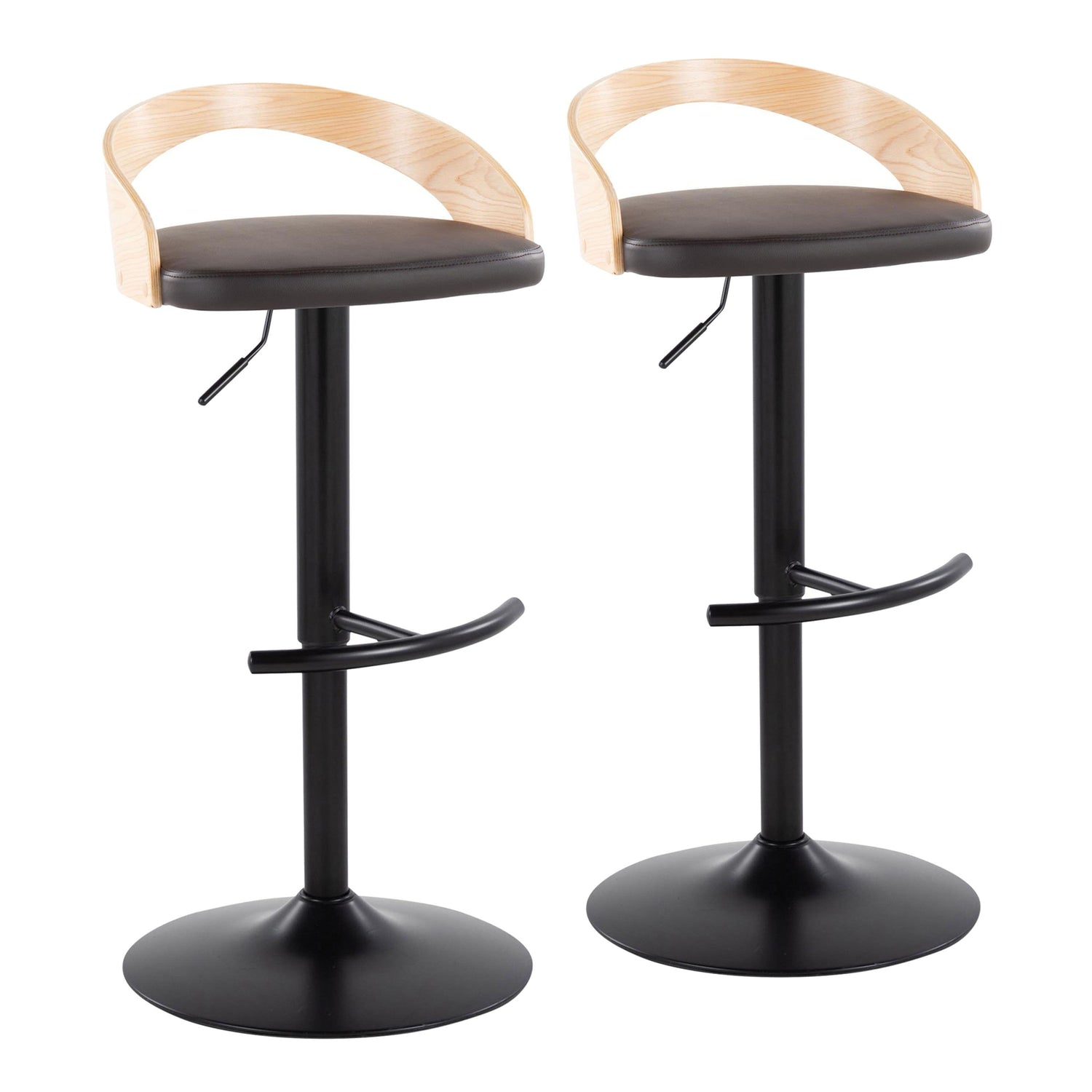 Grotto - Contemporary Adjustable Barstool With Swivel &amp; Rounded T Footrest (Set of 2)