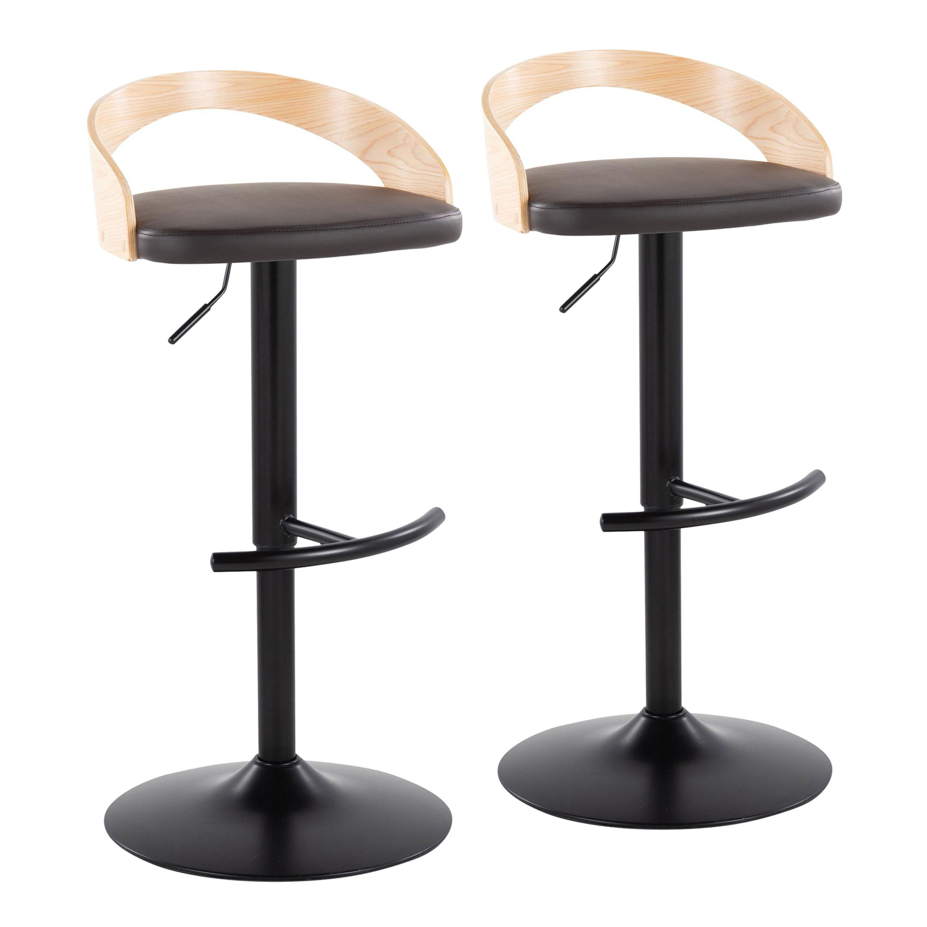 Grotto - Contemporary Adjustable Barstool With Swivel &amp; Rounded T Footrest (Set of 2)