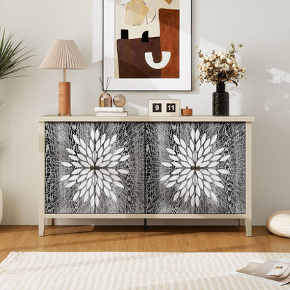 Modern Storage Cabinet With 4 Doors &amp; Adjustable Shelves