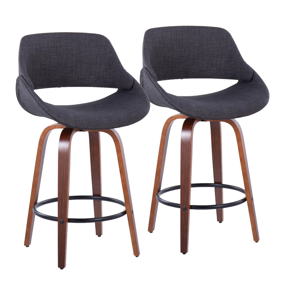 Fabrico - Mid Century Modern Fixed Height Counter Stool &amp; Round Footrest (Set of 2)
