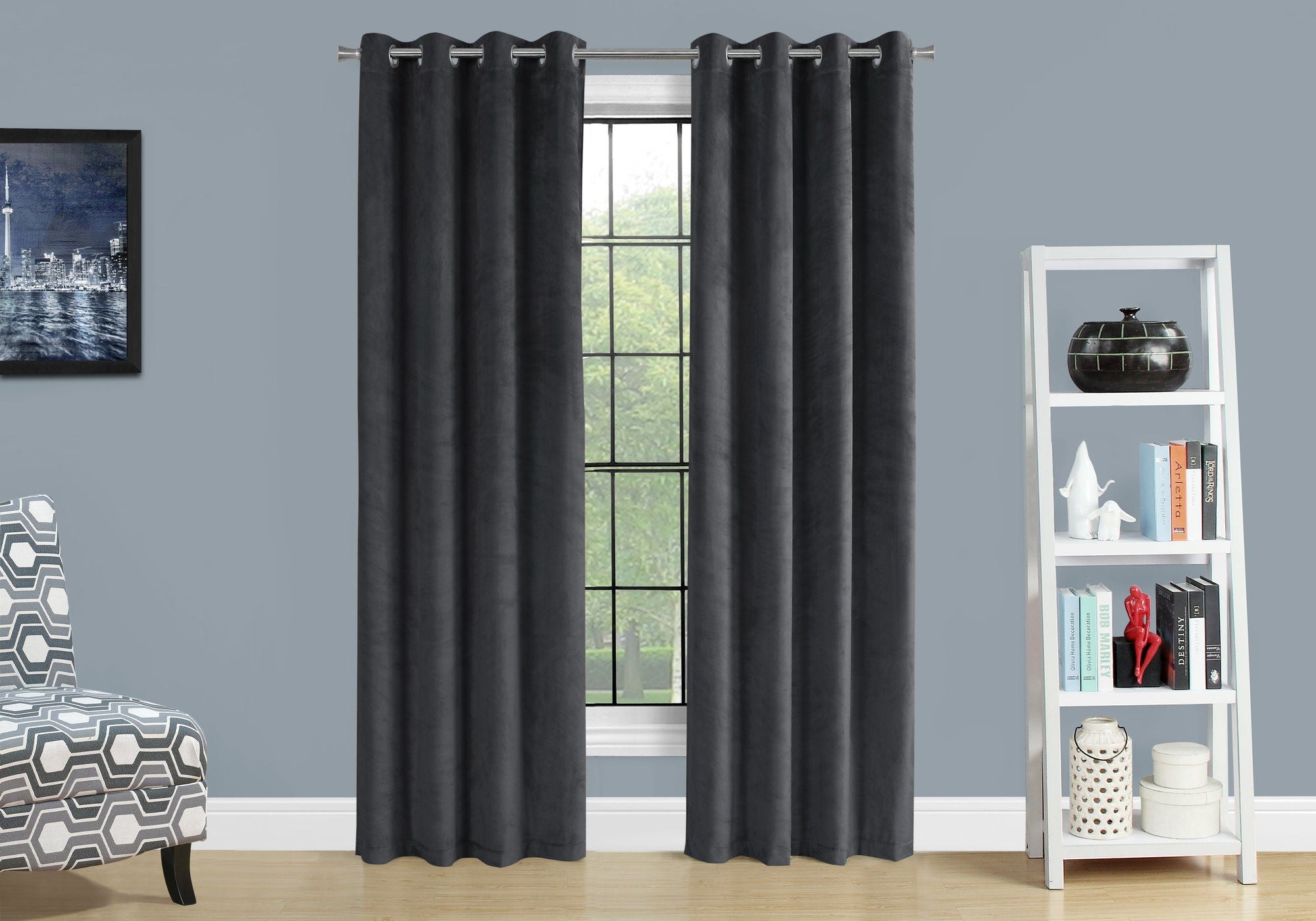 2 Pieces Set, Curtain Panel, Room Darkening, Grommet, Contemporary &amp; Modern