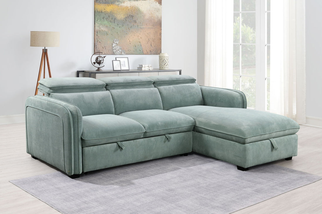 Zavala - Chenille Sectional Sofa With Sleeper &amp; Storage - Light Green