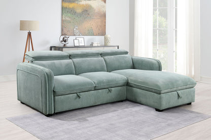 Zavala - Chenille Sectional Sofa With Sleeper &amp; Storage - Light Green