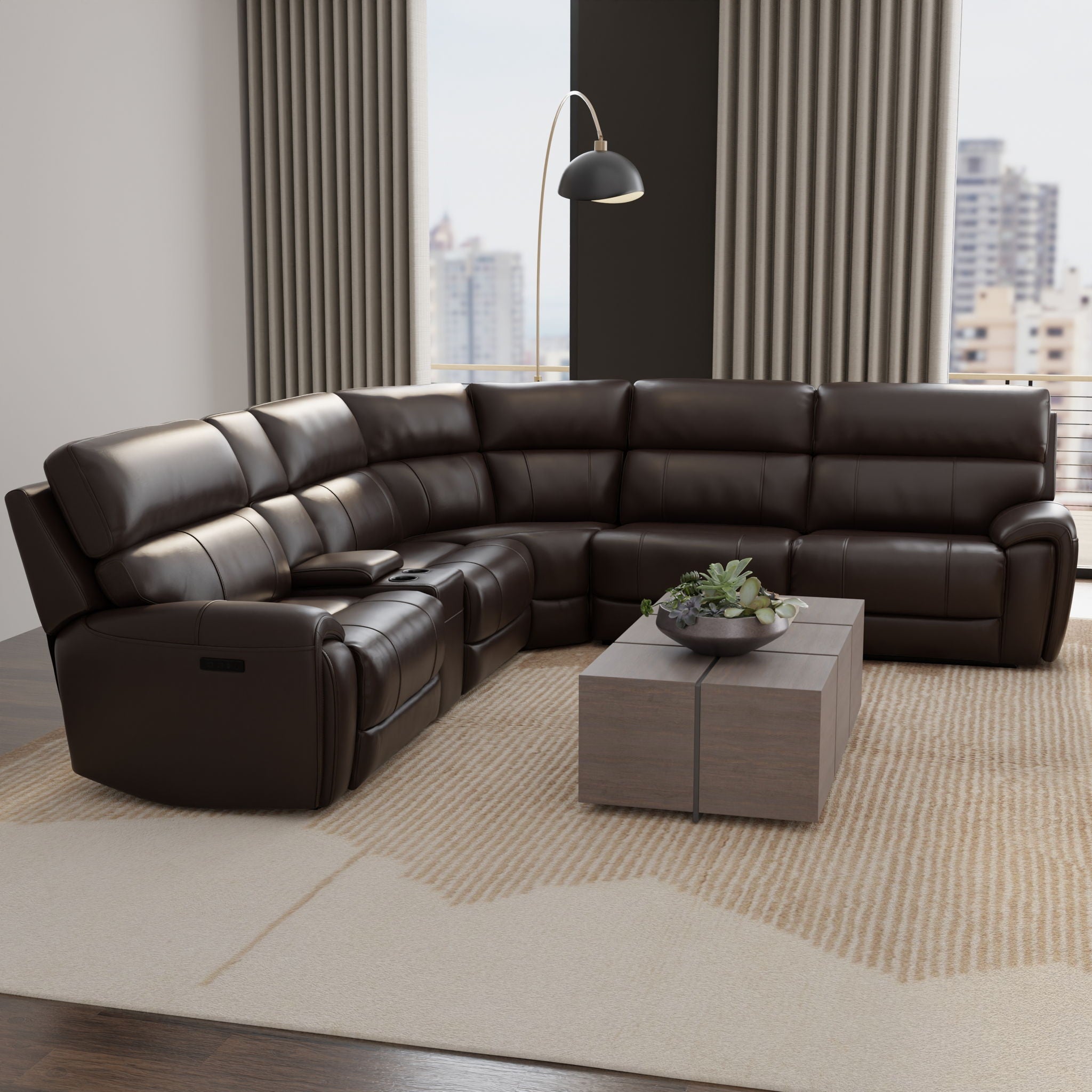 Brazil - Power Sectional With Adjustable Headrest &amp; Footrest - Dark Brown