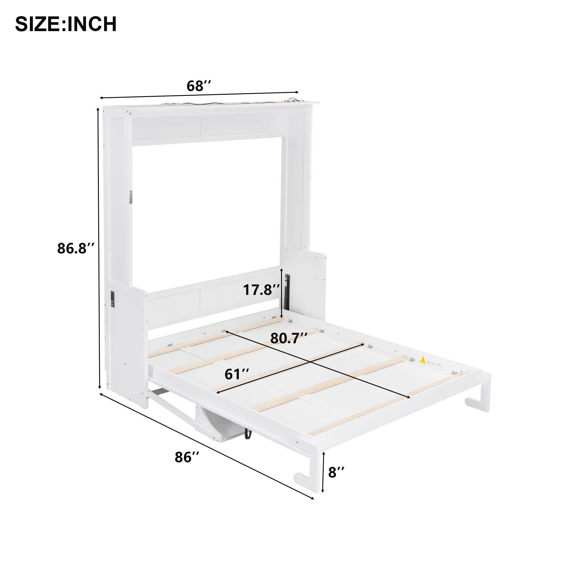 Murphy Bed With Desk, LED Lights &amp; USB Charging Station