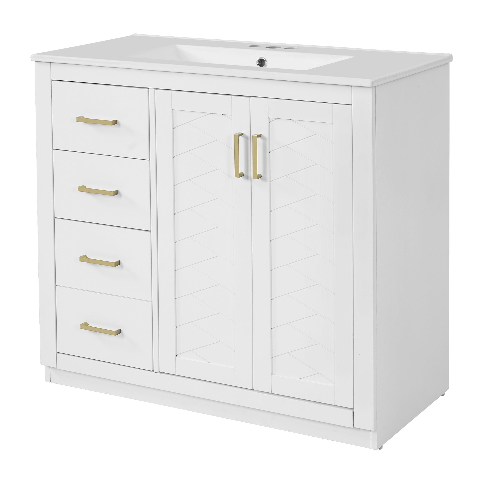 Bathroom Vanity With Sink Combo, Storage Cabinet, Freestanding Set With 3 Drawers &amp; Soft Closing Doors