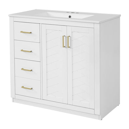 Bathroom Vanity With Sink Combo, Storage Cabinet, Freestanding Set With 3 Drawers &amp; Soft Closing Doors
