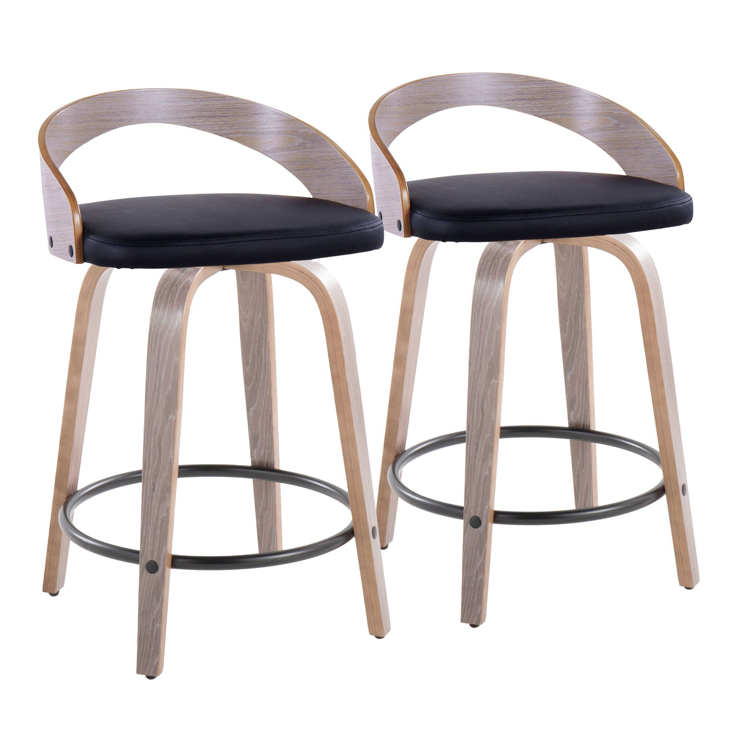 Grotto - Contemporary Fixed Height Counter Stool &amp; Swivel With Round Footrest (Set of 2)