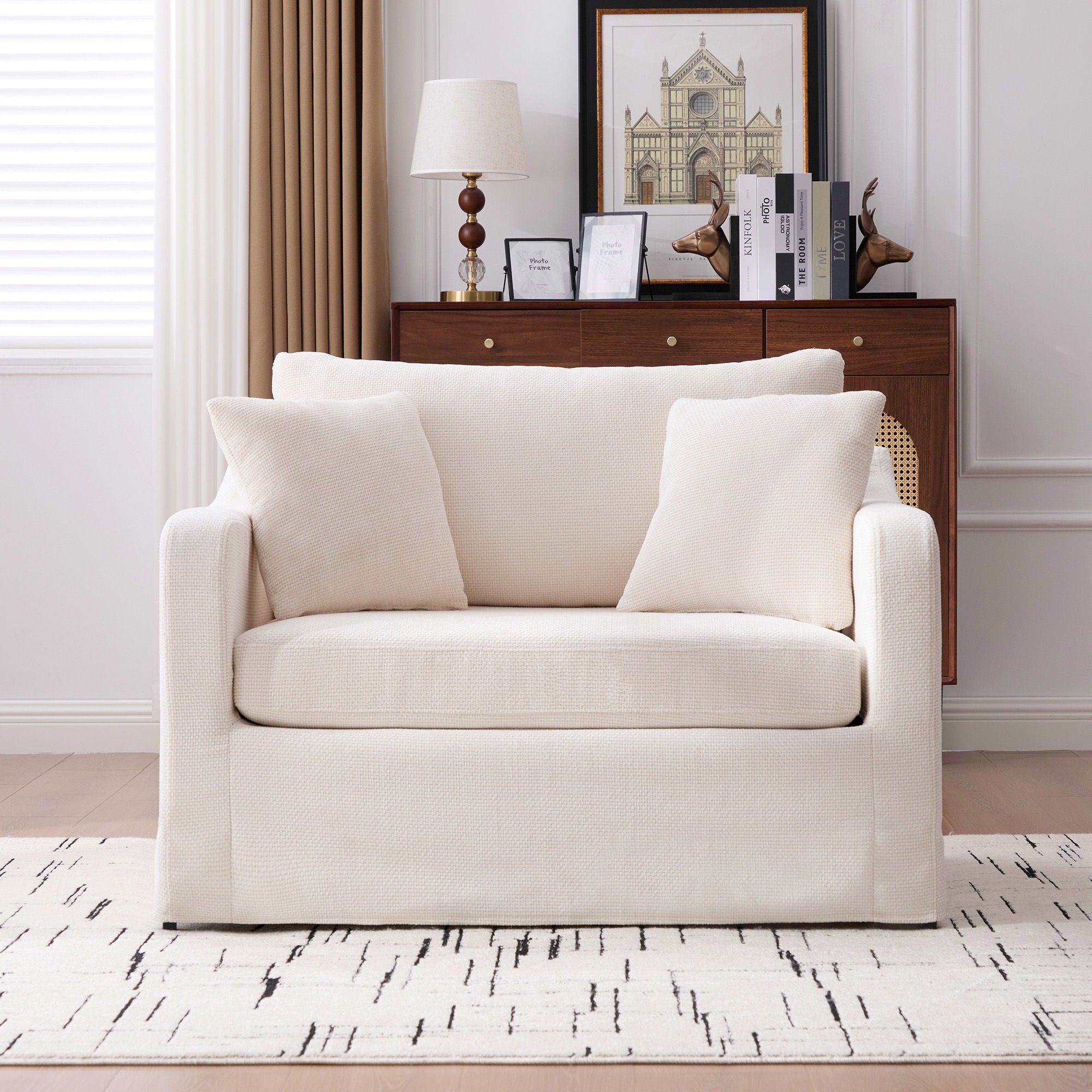 Farmhouse Accent Chair With 2 Bolster Pillows