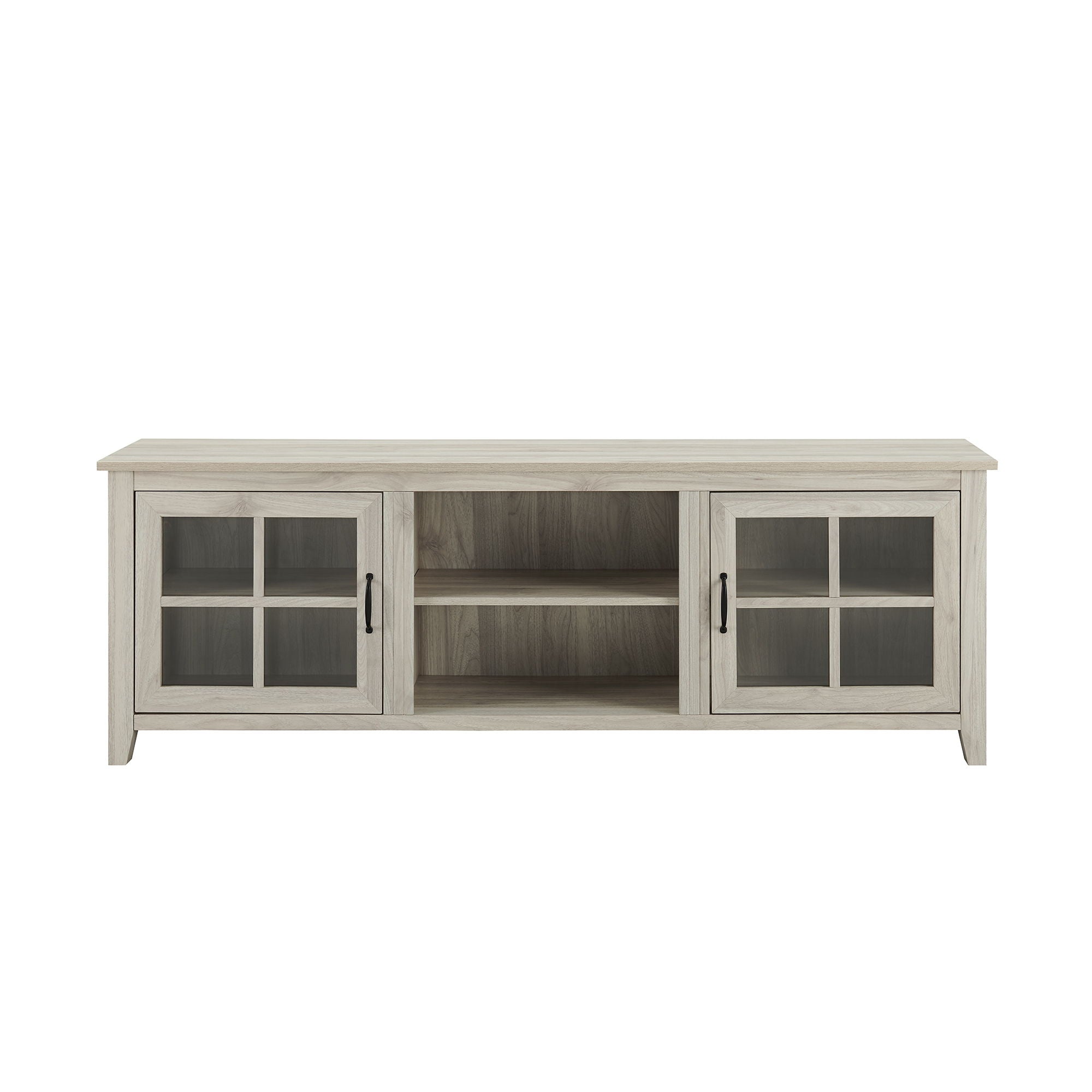 Modern Farmhouse 2 Door Glass Windowpane 70&quot; TV Stand For 80&quot; TVs