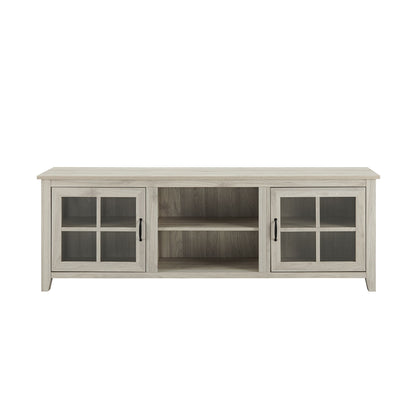 Modern Farmhouse 2 Door Glass Windowpane 70&quot; TV Stand For 80&quot; TVs