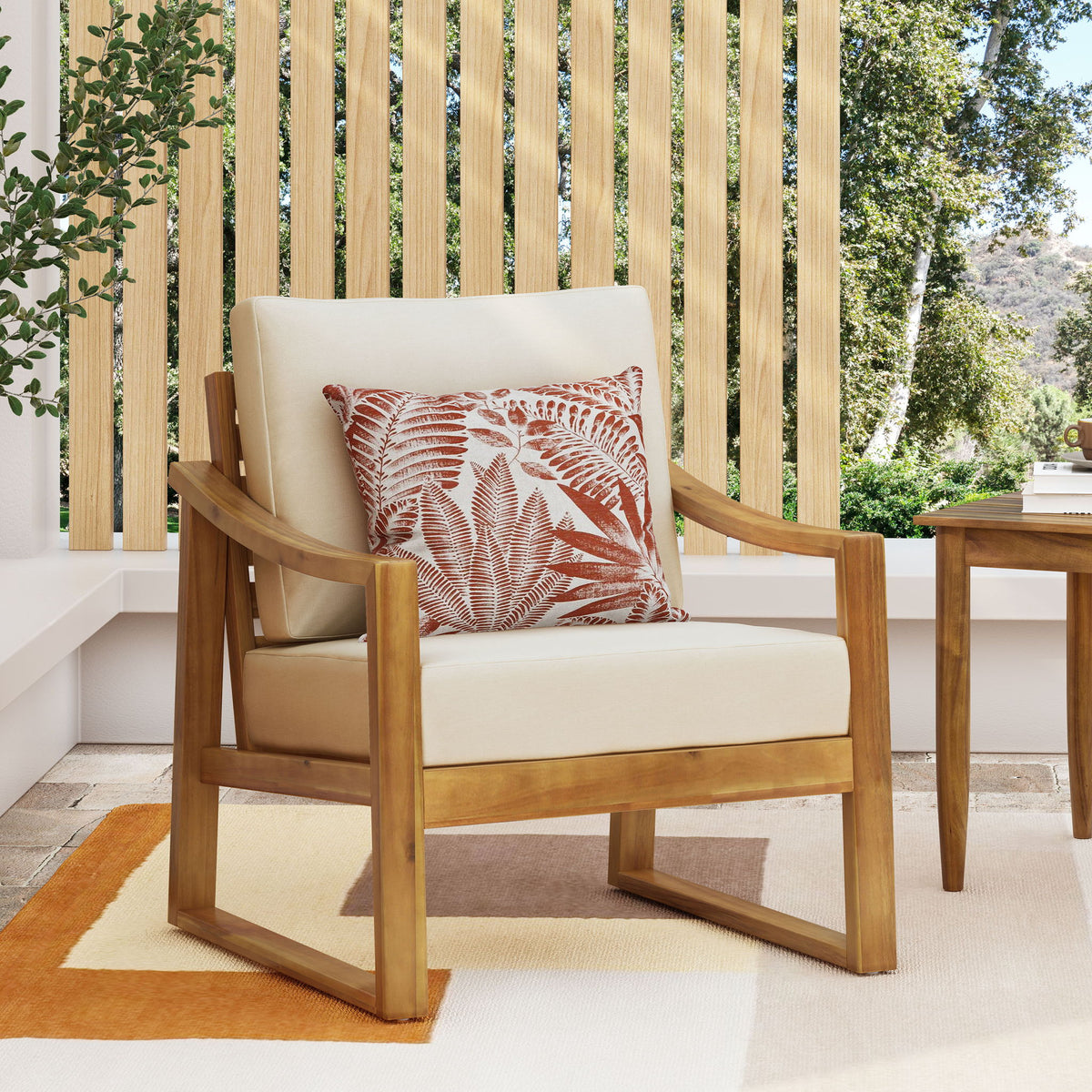 Outdoor Acacia Wood Club Chairs With Water Resistant Cushions - Teak / Beige