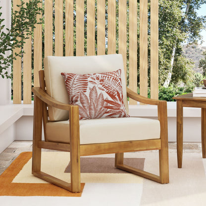 Outdoor Acacia Wood Club Chairs With Water Resistant Cushions - Teak / Beige