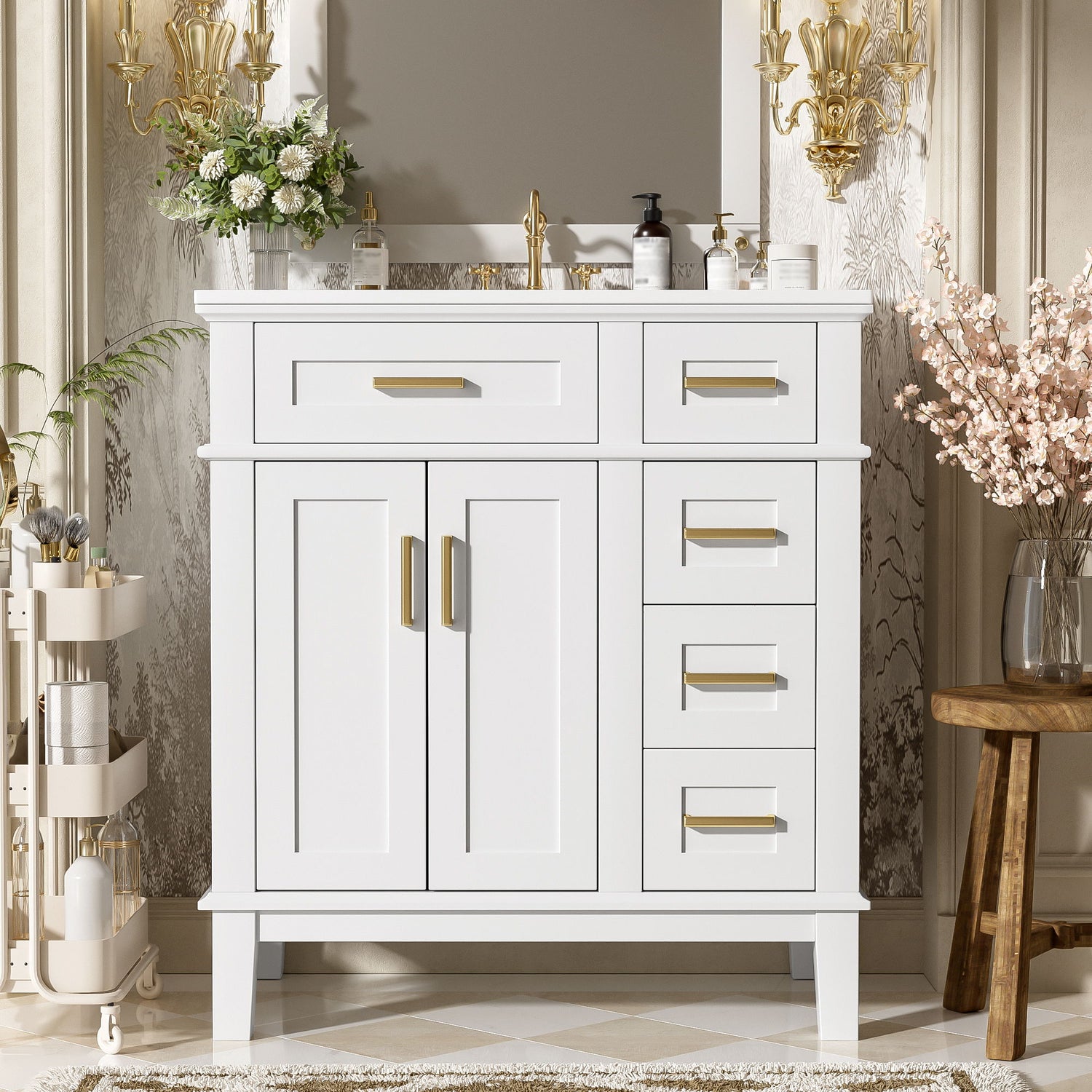 Modern Bathroom Vanity With Sink, Storage Cabinet, Soft Close Doors, Deep &amp; Standard Drawers