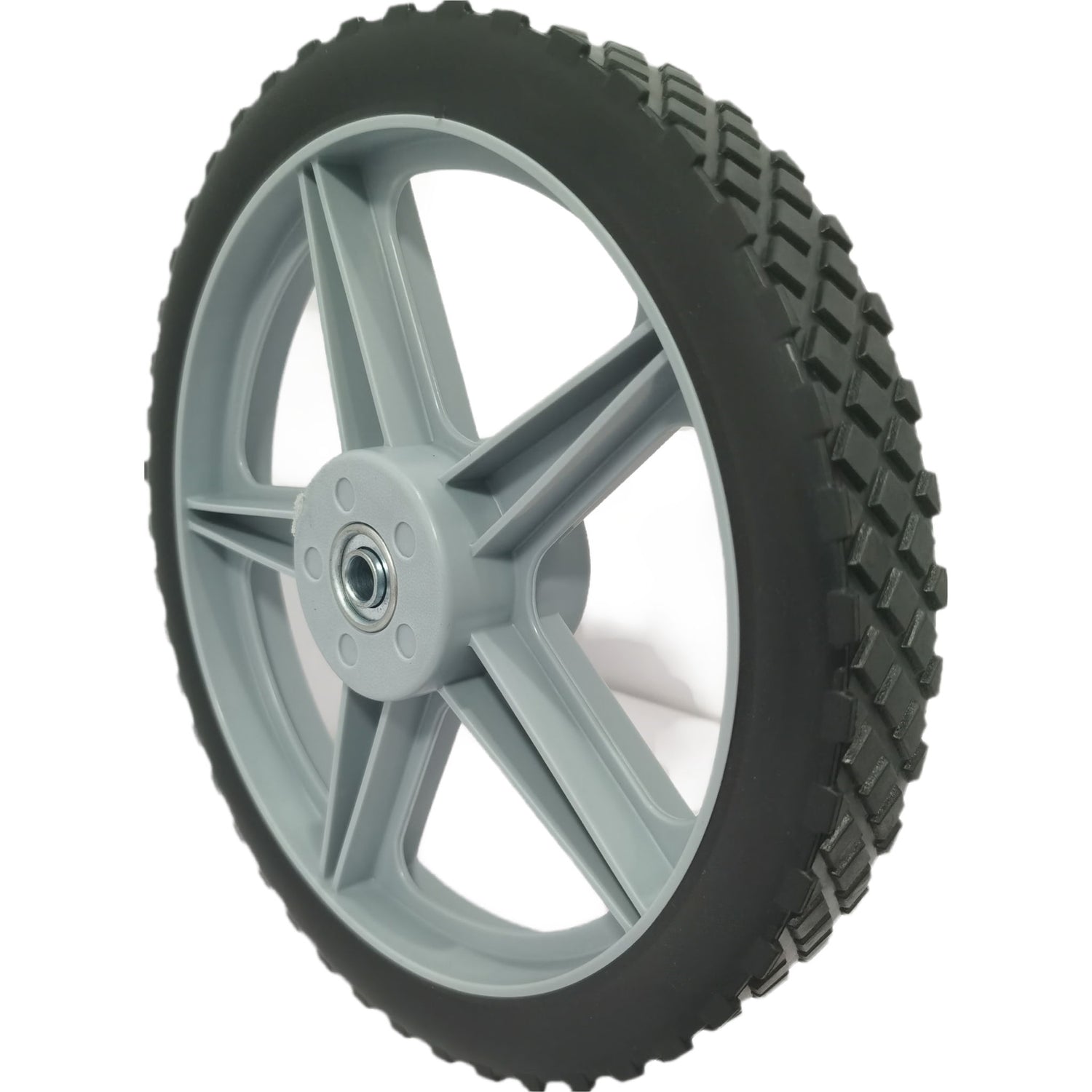 Universal 12&quot; Spoked Plastic Wheel And Tire For Lawn Mowers &amp; Trolley Carts, 10 Pack - Black