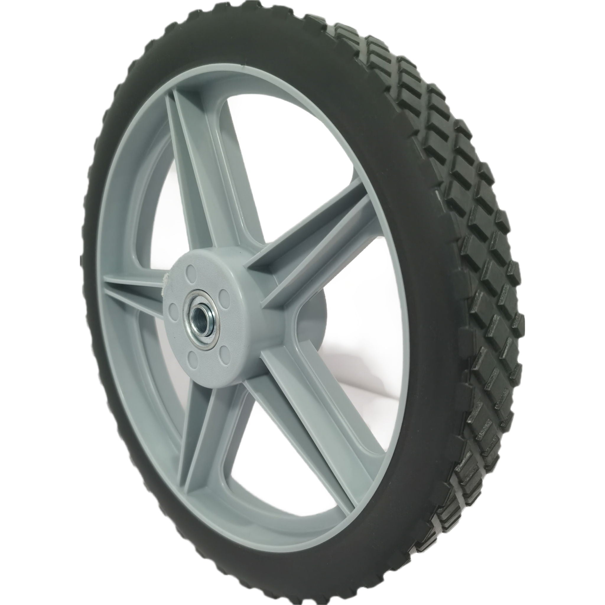 Universal 12&quot; Spoked Plastic Wheel And Tire For Lawn Mowers &amp; Trolley Carts, 10 Pack - Black