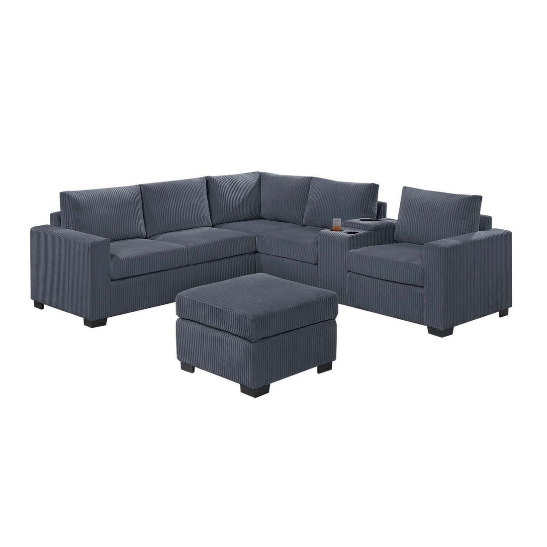 Contemporary L-Shaped Sectional Set With USB Console &amp; Ottoman