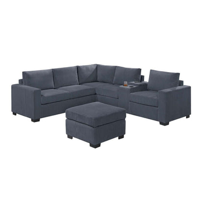 Contemporary L-Shaped Sectional Set With USB Console &amp; Ottoman