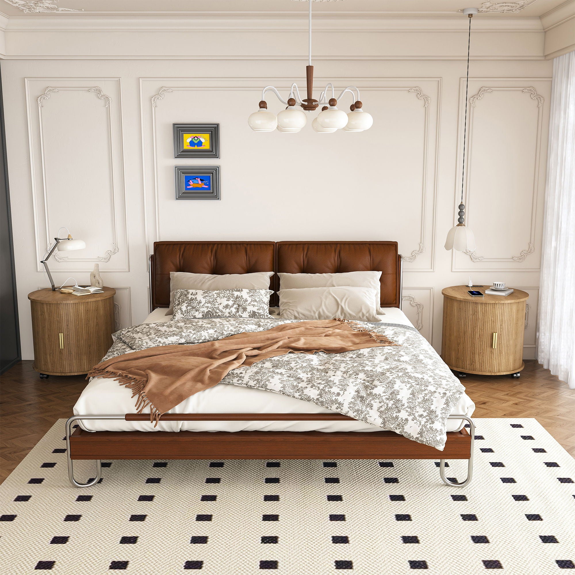 Cylinder Nightstand With Charging Station &amp; Sliding Door