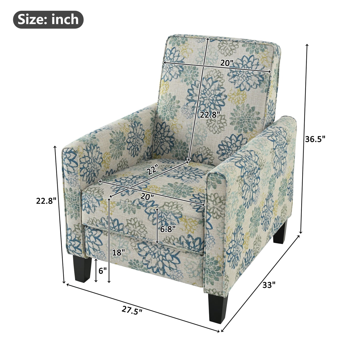 Upholstered Push Back Recliner Chair For Living Room - Blue