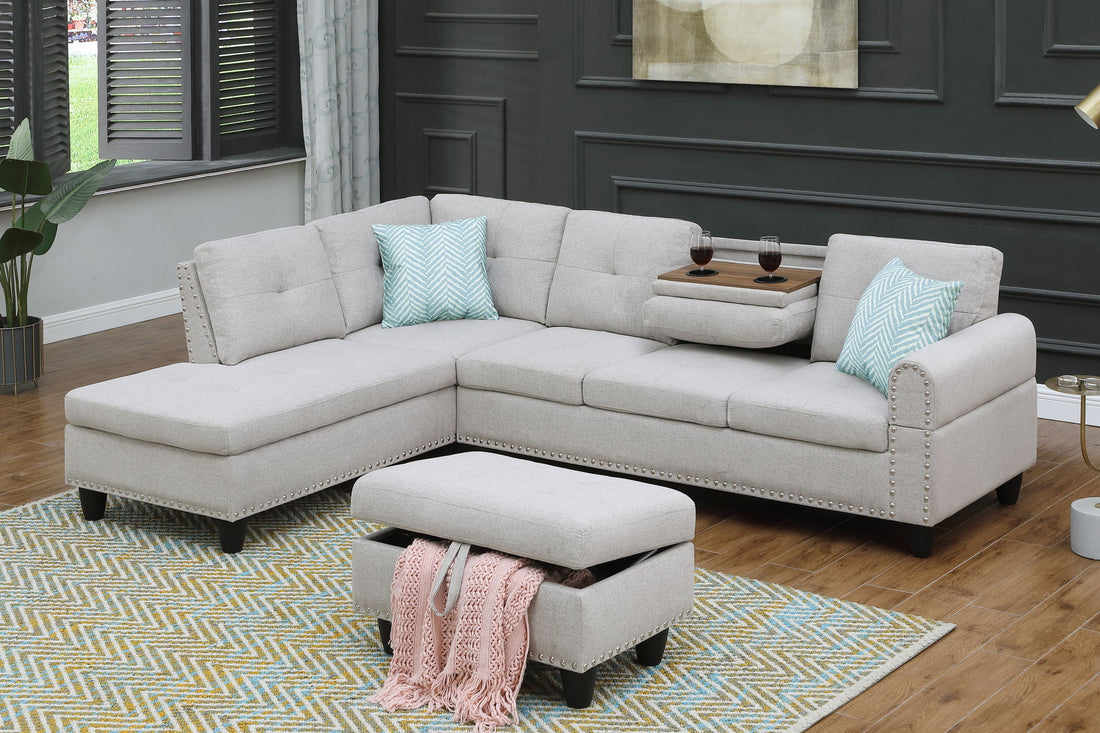 Alger - Left Hand Facing Sofa &amp; Chaise With Ottoman