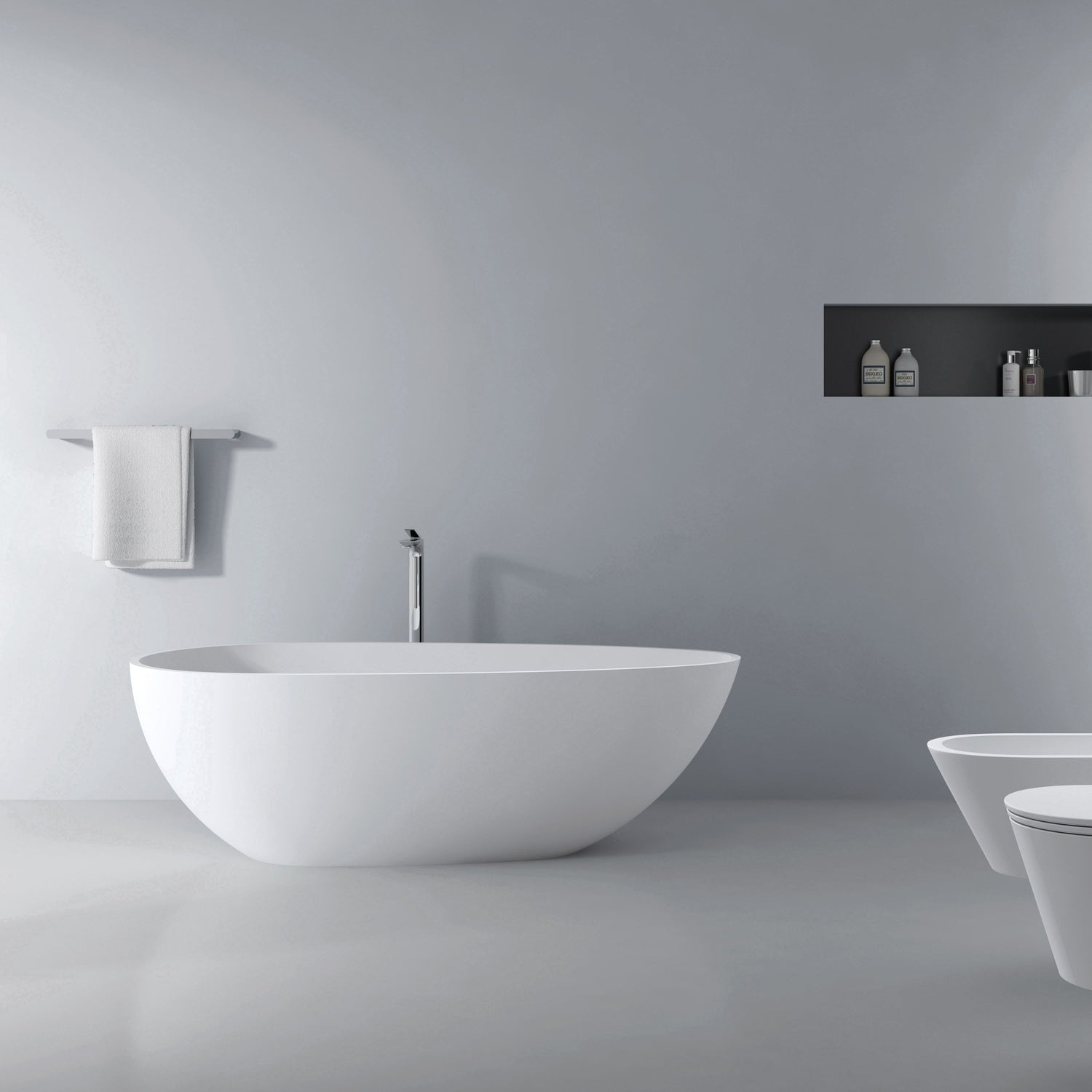 66.9&quot; x 34&quot; x 21.7&quot; Freestanding Solid Surface Soaking Bathtub For Bathroom - Matte White