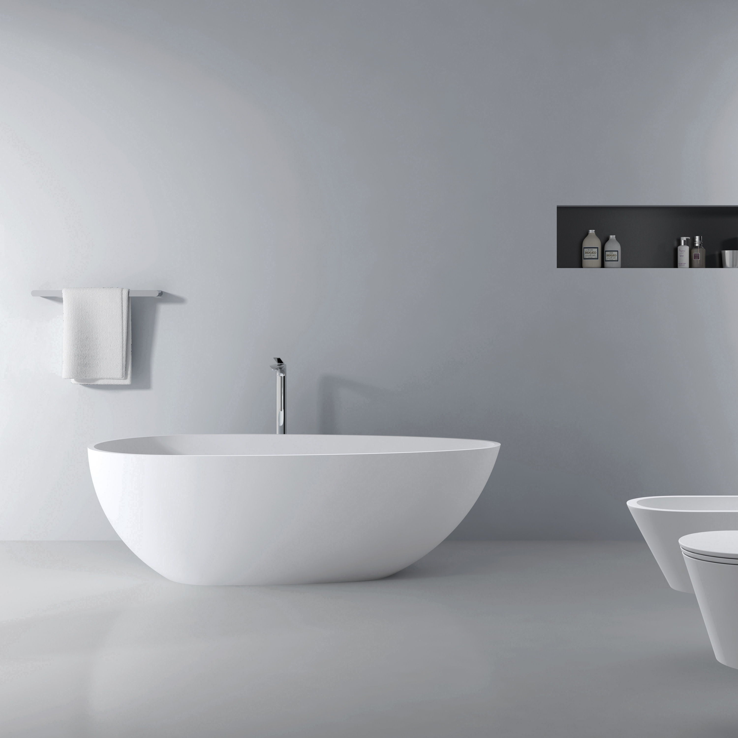 66.9&quot; x 34&quot; x 21.7&quot; Freestanding Solid Surface Soaking Bathtub For Bathroom - Matte White