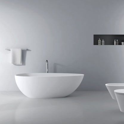 66.9&quot; x 34&quot; x 21.7&quot; Freestanding Solid Surface Soaking Bathtub For Bathroom - Matte White