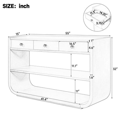 Console Table With 3 Soft Close Drawers &amp; 2 Open Shelves