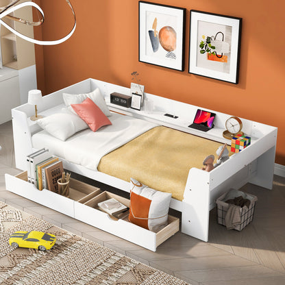 Daybed With Shelves, Drawers And Built In Charging Station
