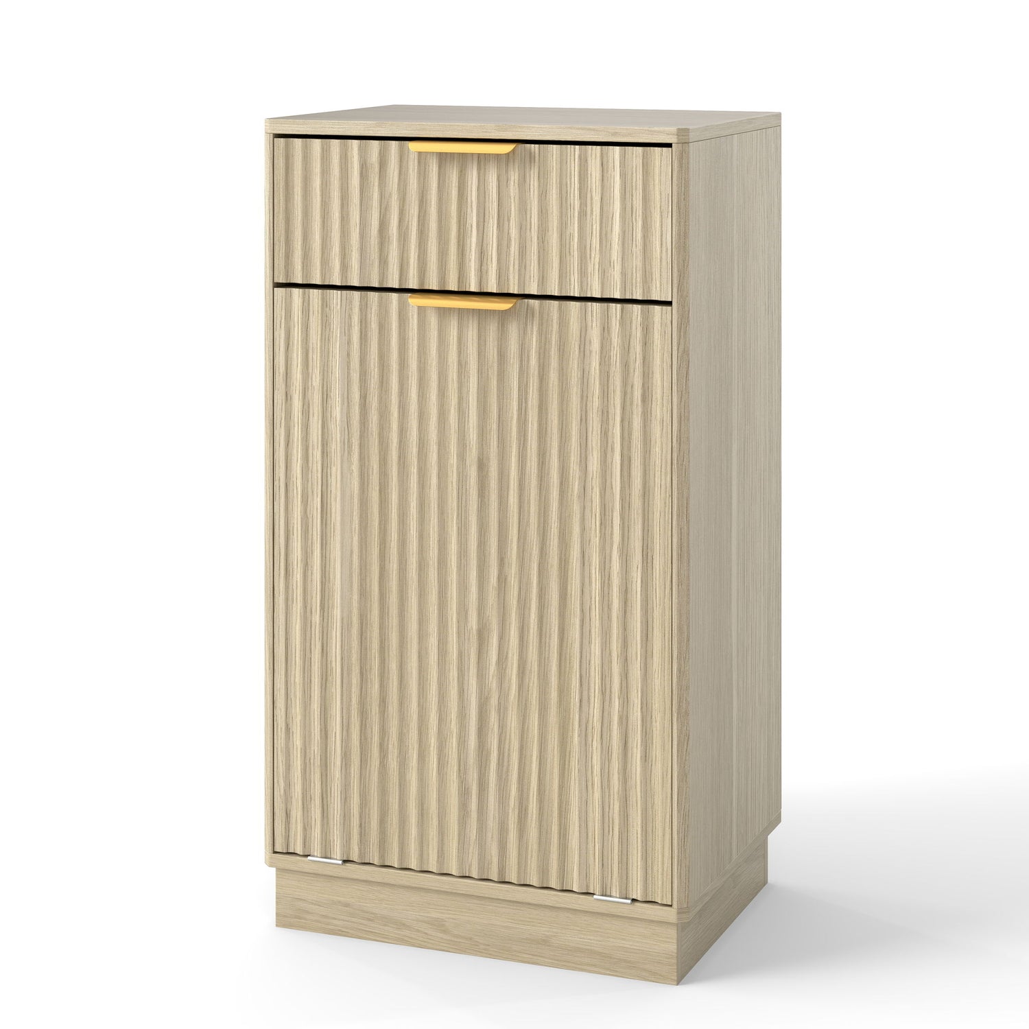 Tilt Out Trash Can Cabinet With Wave Textured Drawer &amp; Pull Out Bin