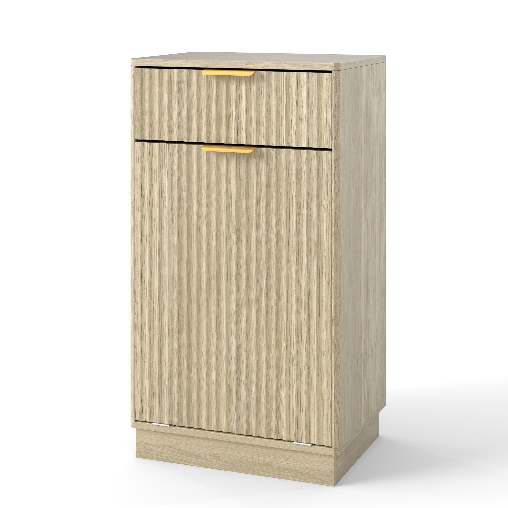 Tilt Out Trash Can Cabinet With Wave Textured Drawer &amp; Pull Out Bin