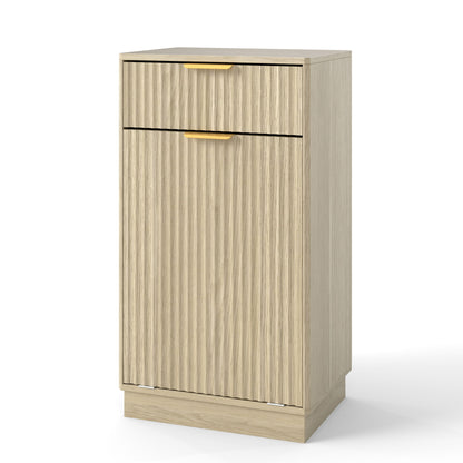 Tilt Out Trash Can Cabinet With Wave Textured Drawer &amp; Pull Out Bin