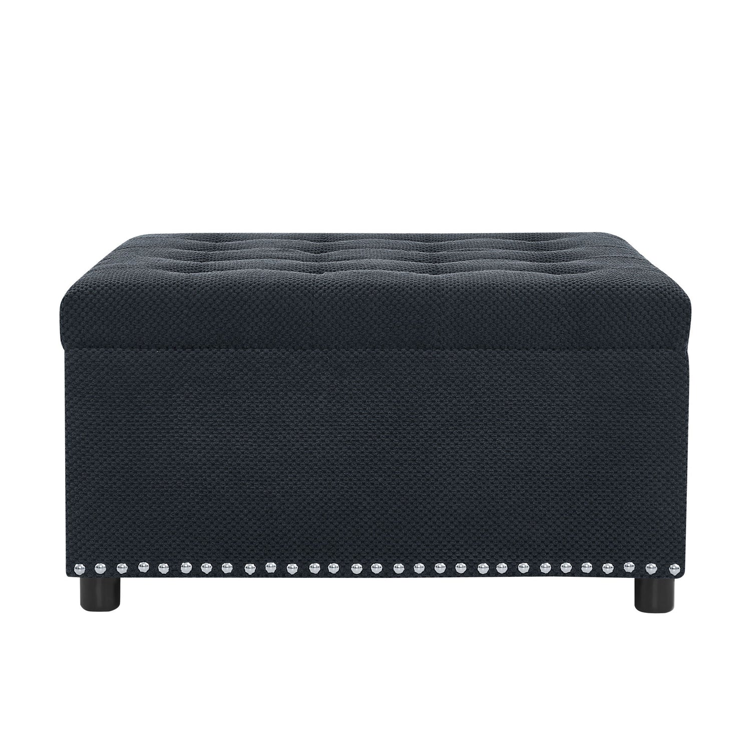 Square Tufted Storage Ottoman With Nailhead Trim