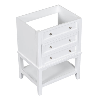 24&quot; Bathroom Vanity Without Sink, Base Only, Storage Cabinet With Drawer And Open Shelf - White