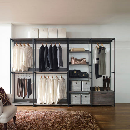 Monica - Wood Walk In Closet System Melamine 143&quot; Modular Storage - Rustic