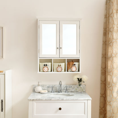 Bathroom Storage Cabinet, Medicine Cabinets For Bathroom With Mirror, 2 Doors 2 Adjustable Shelf &amp; 3 Christmas Style Storage Basket - White